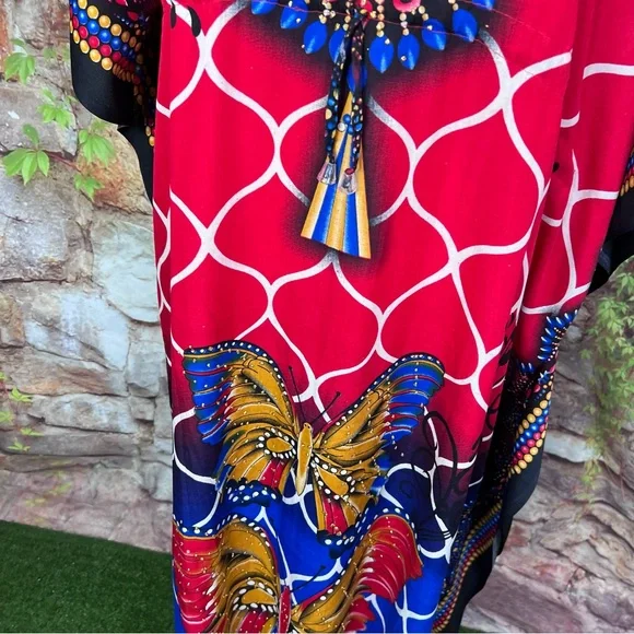 TRUE ROCK Red and Blue Maxi Length Caftan, One Size - Picture 4 of 13